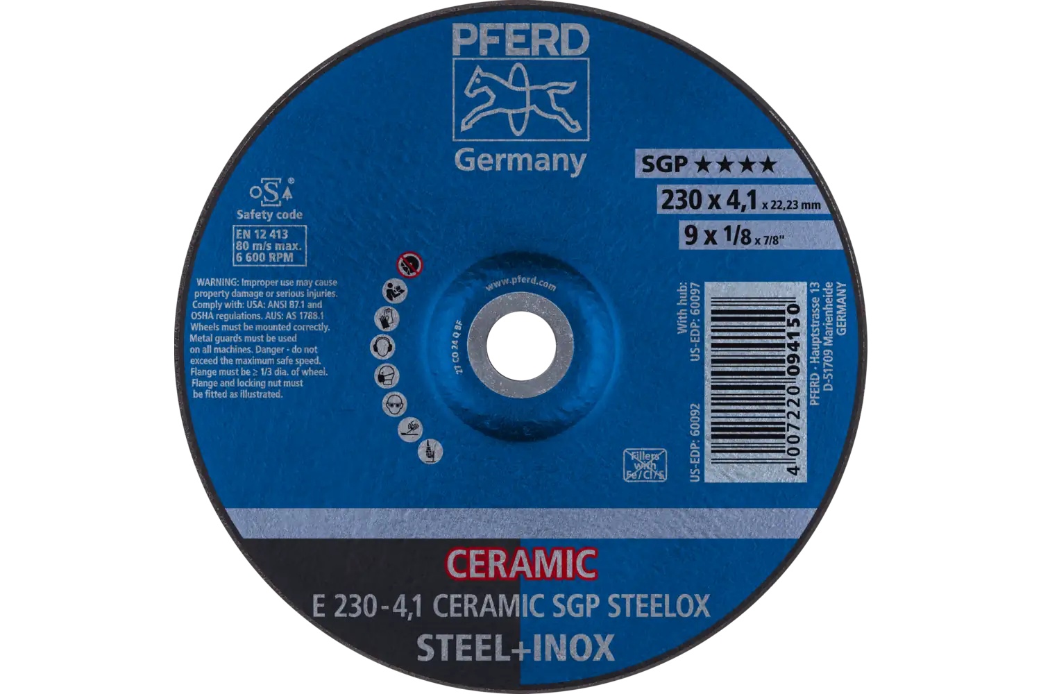 Picture of Pferd Grinding Wheel, 9" X 1/8 X 7/8, Ceramic Sgp Steelox, T27